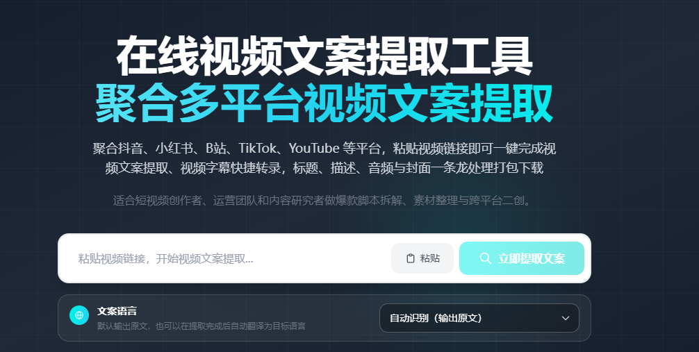 在线视频文案提取工具聚合多平台视频文案提取-闲鱼岛-海外教程